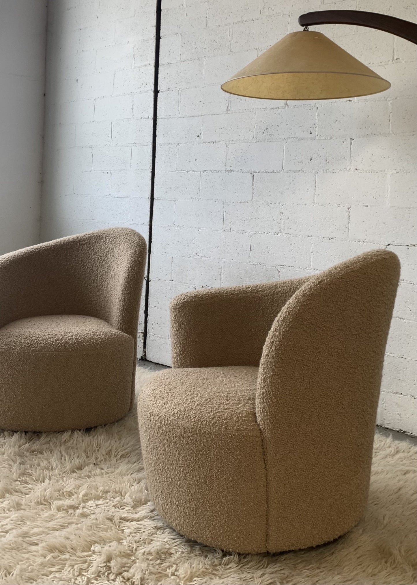 Vladimir Kagan-Style Swivel Chair in Wool Boucle - Two Available