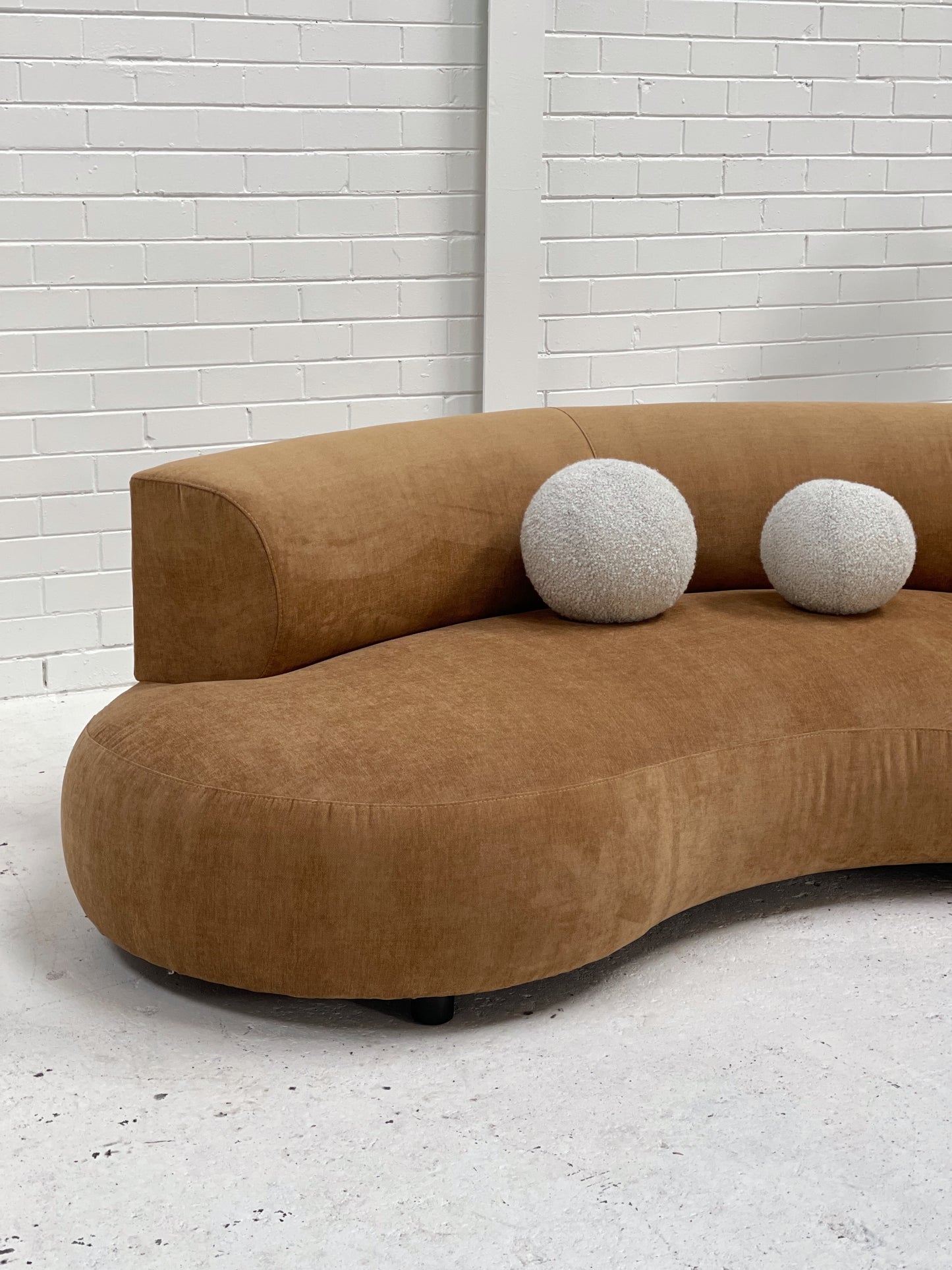 Curved Dark Caramel Chambray Velvet Sofa