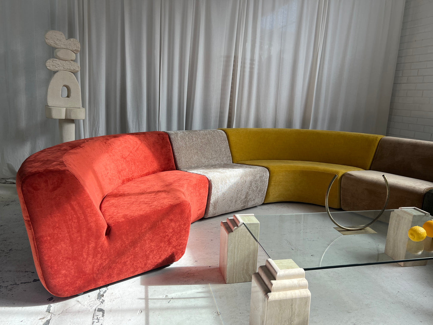 Vintage Glass & Travertine Coffee Table