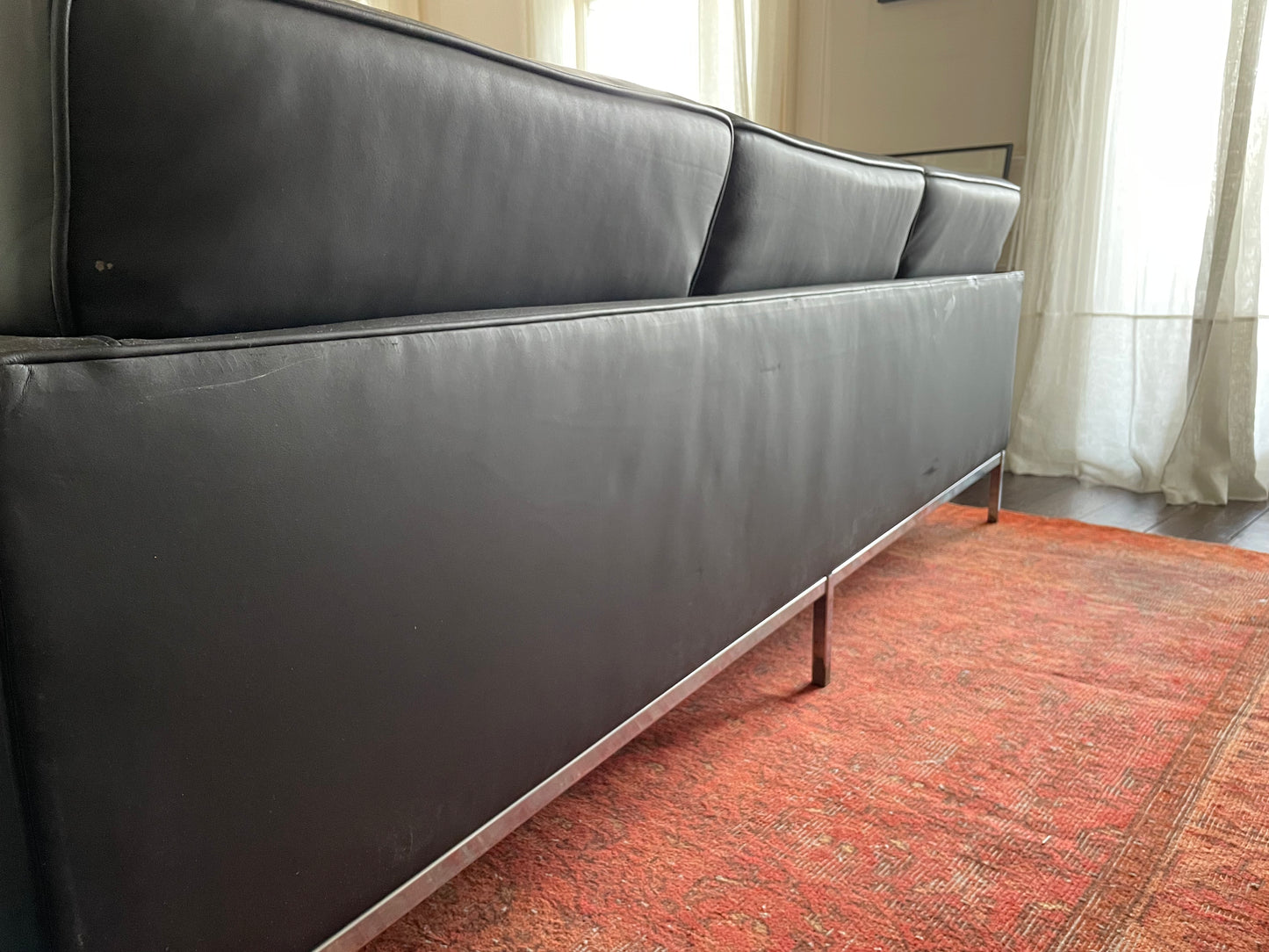 Florence Knoll Brown Leather Sofa