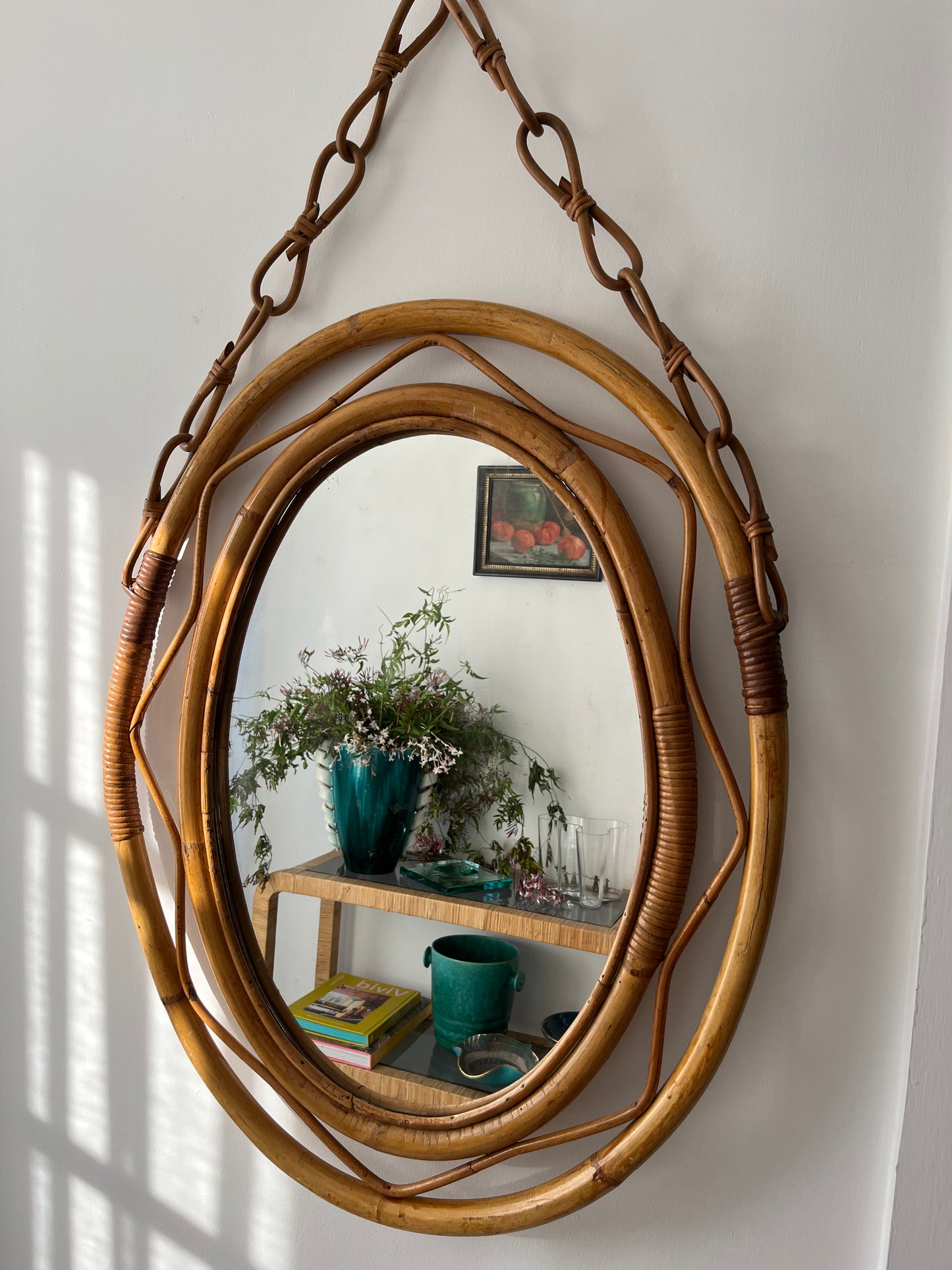 Vintage Italian Bamboo Mirror by Bonacina
