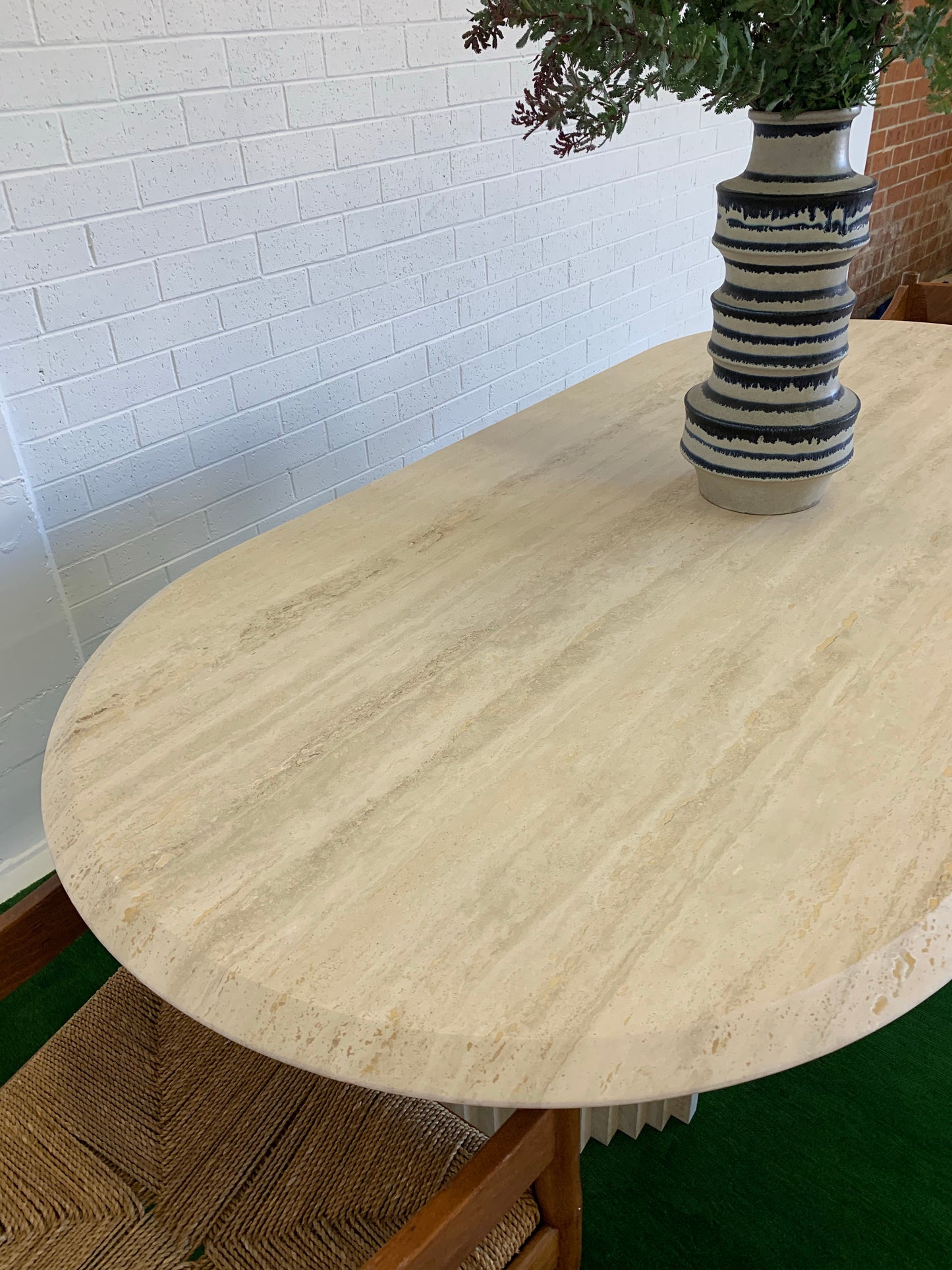 Incredible Honed Travertine Oval Dining Table