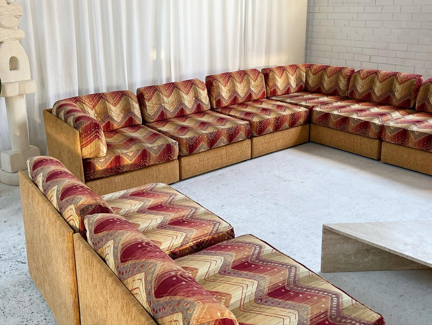 Vintage 9 Piece Geometric Corduroy Modular Sofa & Ottoman (Set)