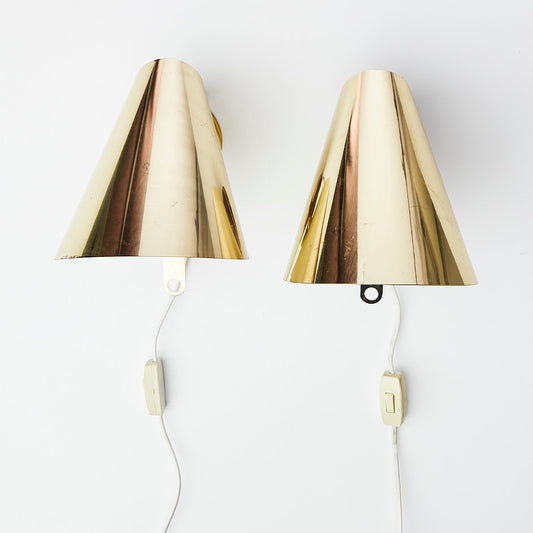Pair of Brass Cone Sconces by Hans Agne Jakobsson, Sweden