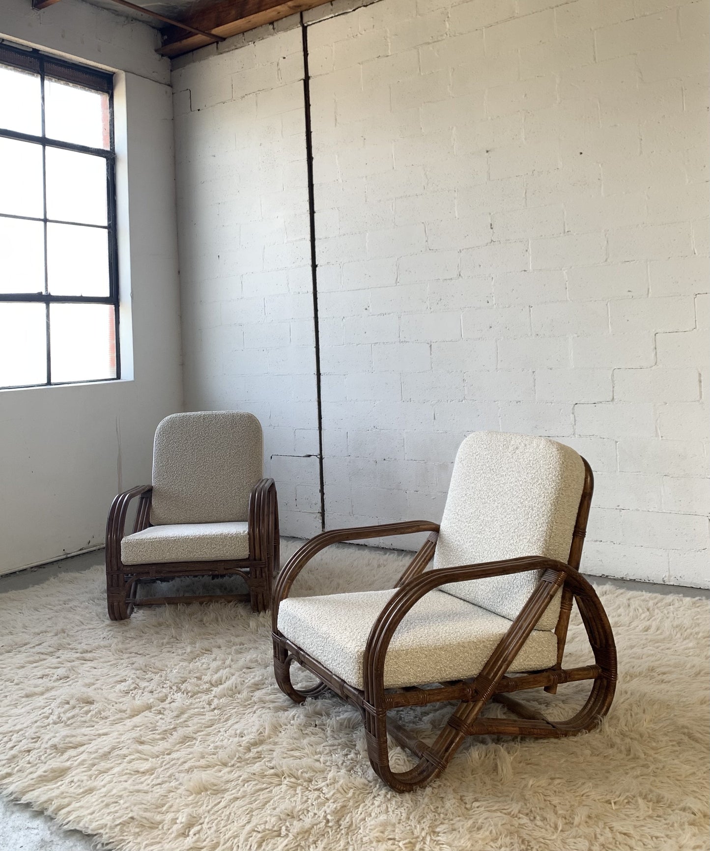 Classic Cane Pretzel Chair in Boucle - Two Available