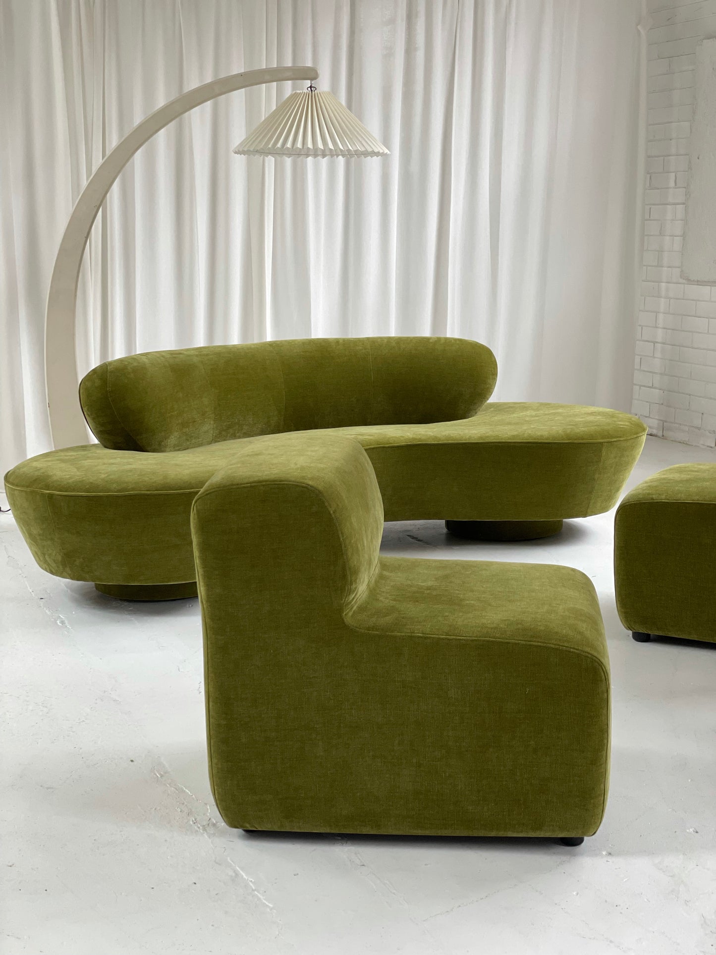 Olive Green Curved Velvet Sofa