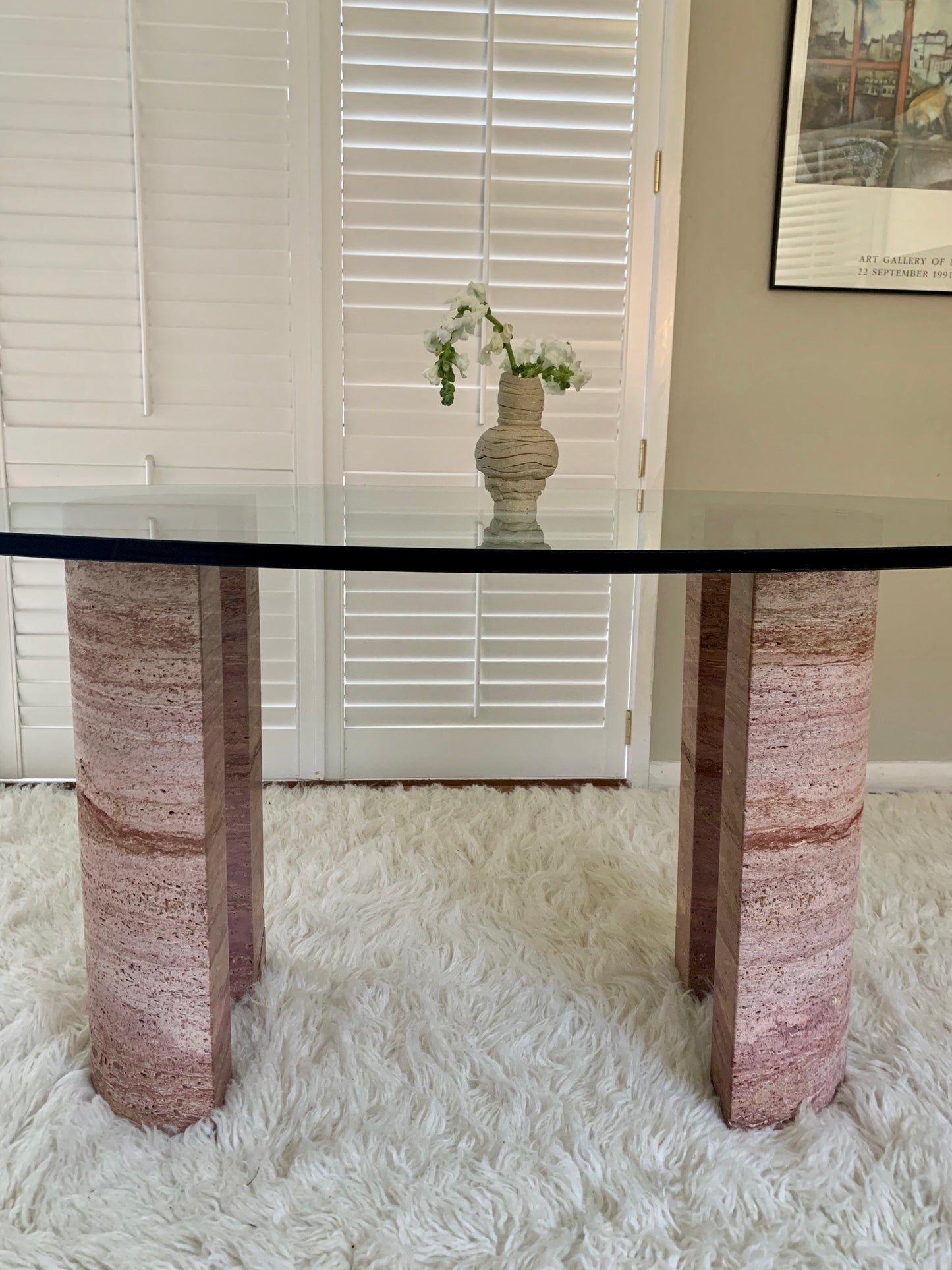 Rare Pink Travertine Table