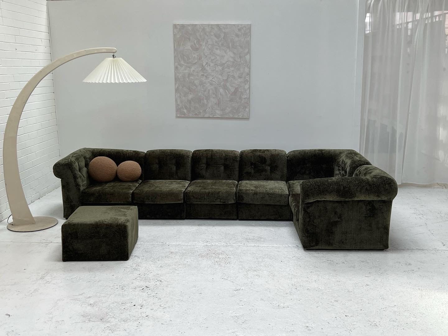 - Bespoke VandeRoza Green Chenille Modular Sofa - Seven Piece Set