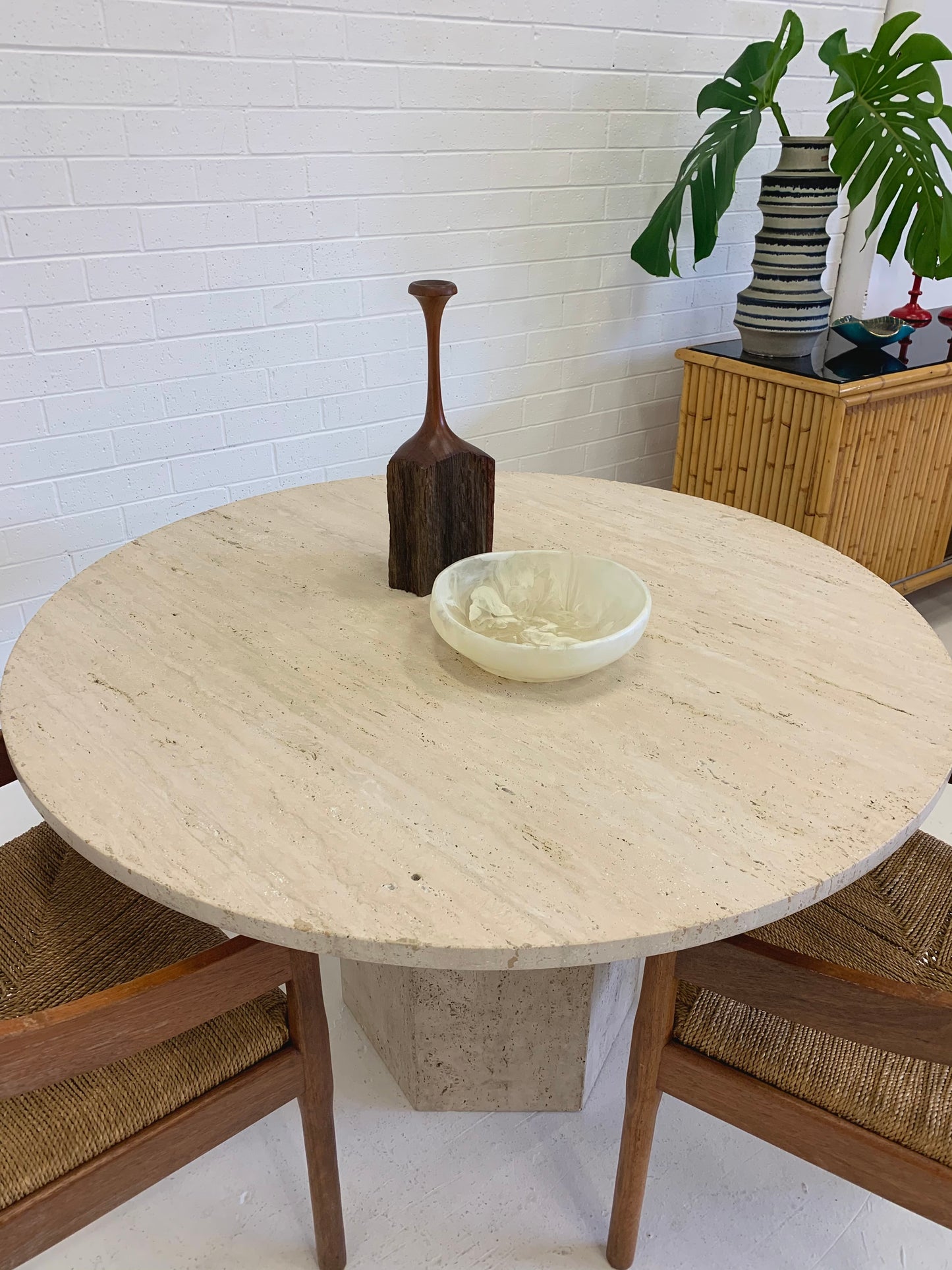 Vintage Unfilled Travertine Dining Table