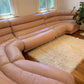 Vintage Modular Curved Blush Pink Leather Sofa