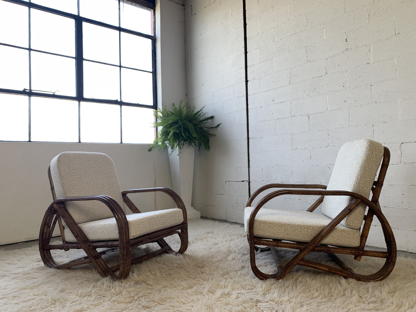 Classic Cane Pretzel Chair in Boucle - Two Available
