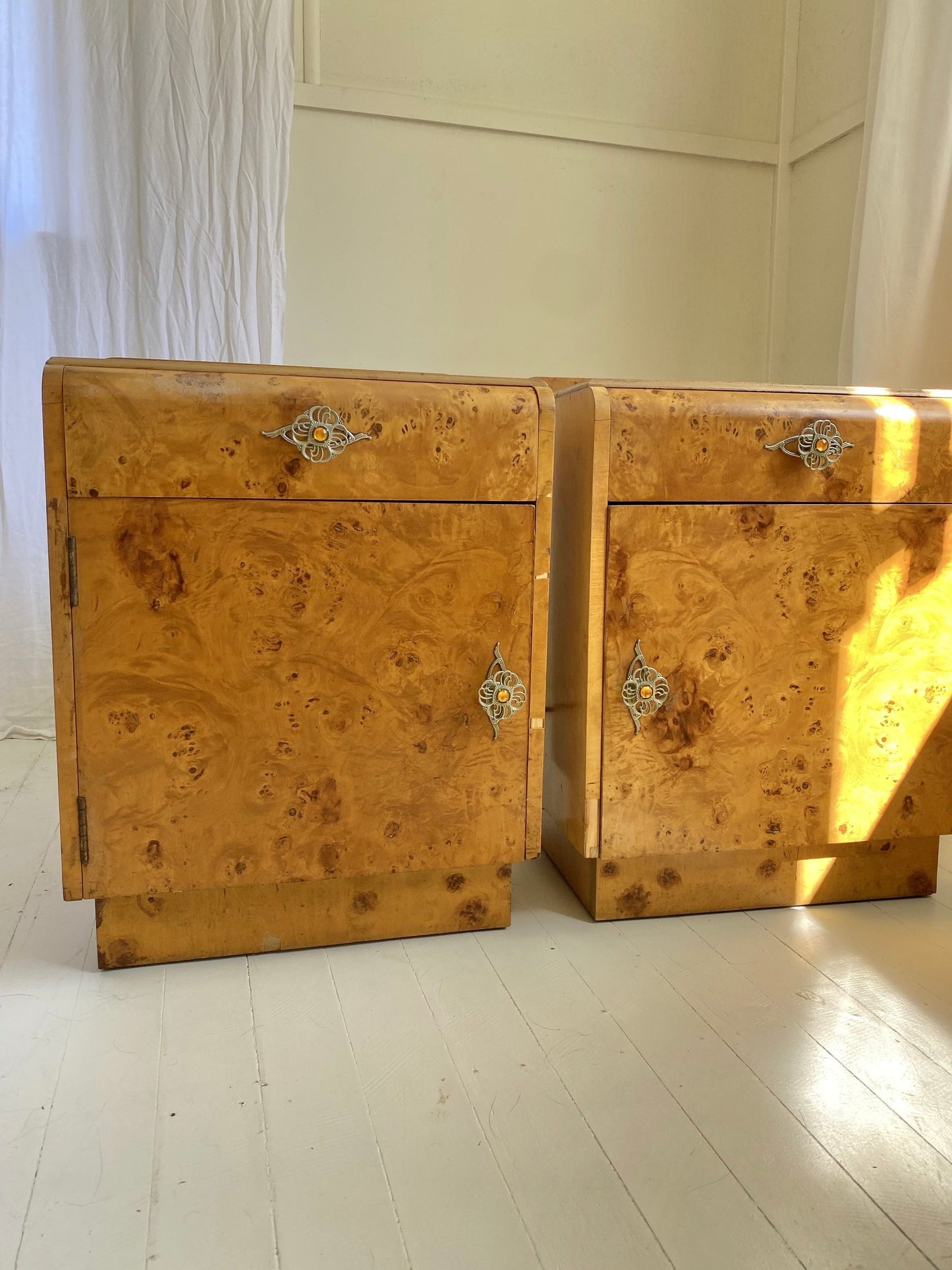 Pair of Maple Burl Bedside Tables