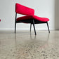 Set of Two Italian Low Chairs in Red Suede and Black Metal Frame, 1970s