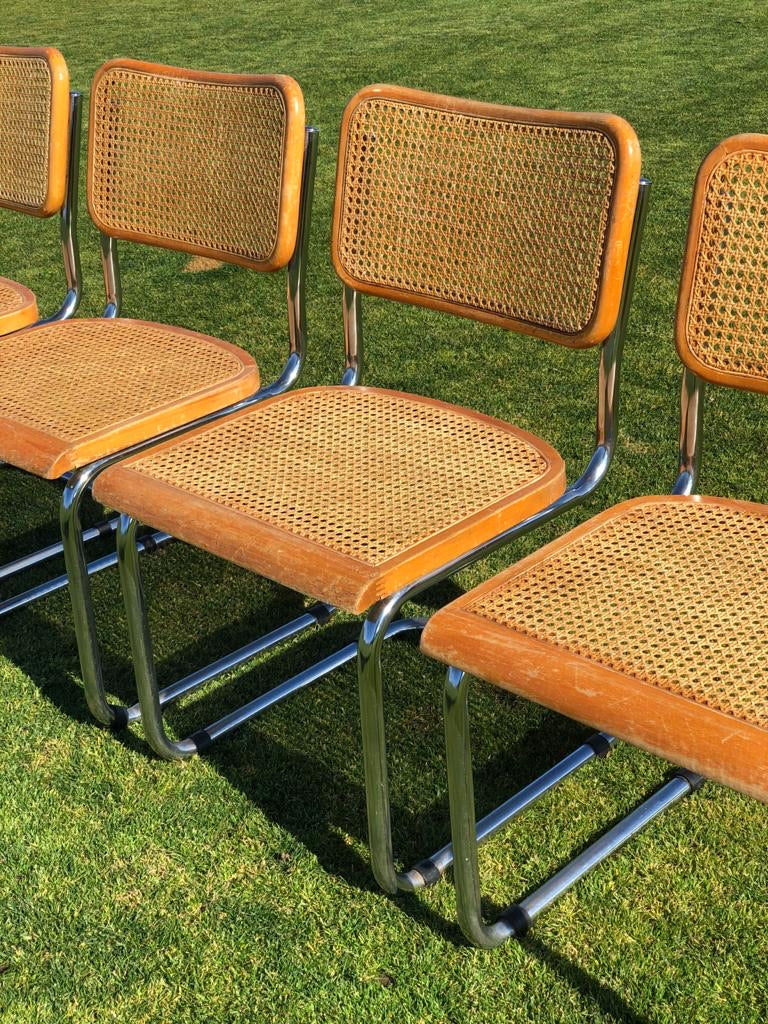 Cane and Chrome Cantilever Chairs