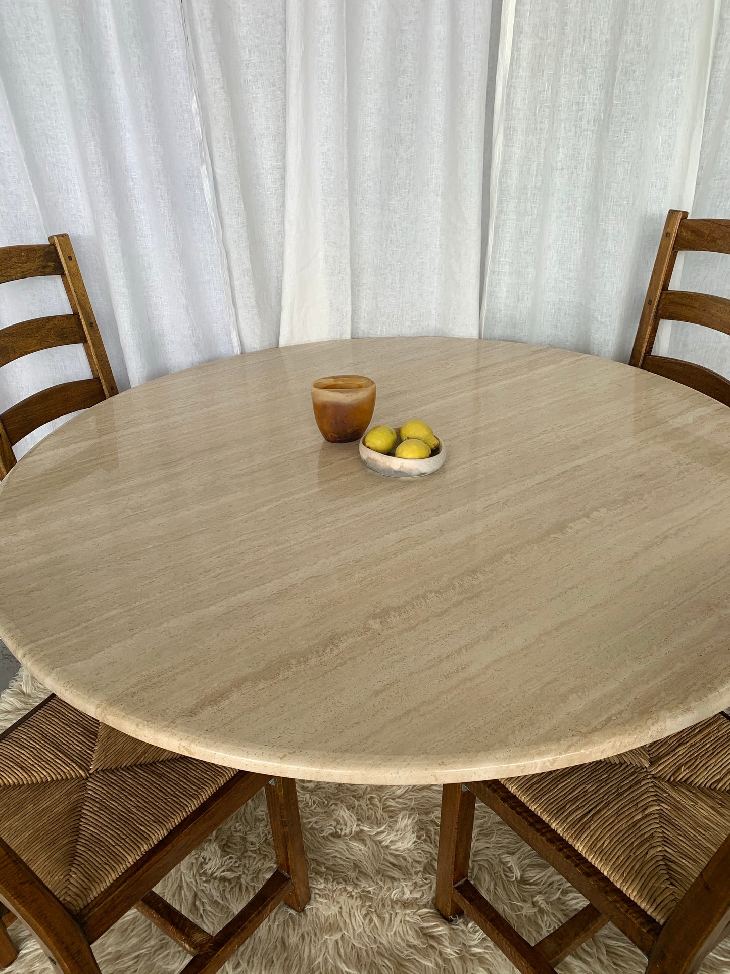 Large Vintage Circular 6-8 Seater Travertine Dining Table