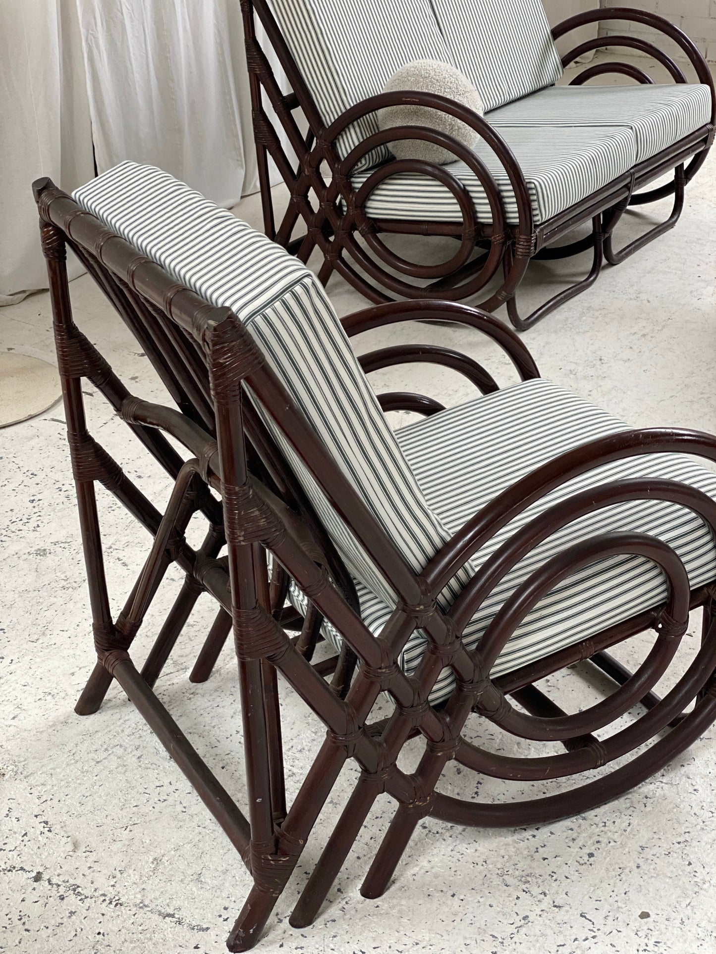 Vintage Dark Bamboo Armchair - Coffee Stripe
