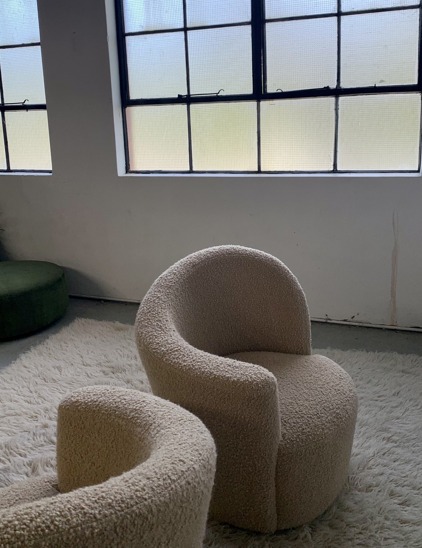 Vladimir Kagan-Style Swivel Chair in Wool Boucle - Two Available