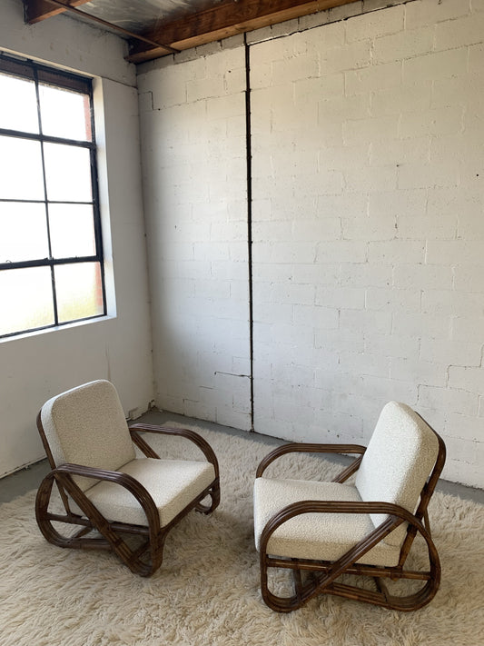 Classic Cane Pretzel Chair in Boucle - Two Available