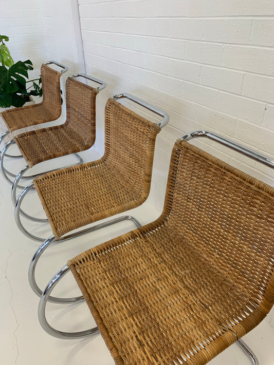 Vintage Cantilever Wicker and Chrome Dining Chairs