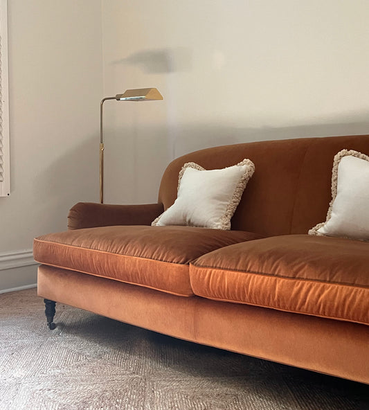 - Custom British Howard & Sons-Style Sofa in Ginger Velvet