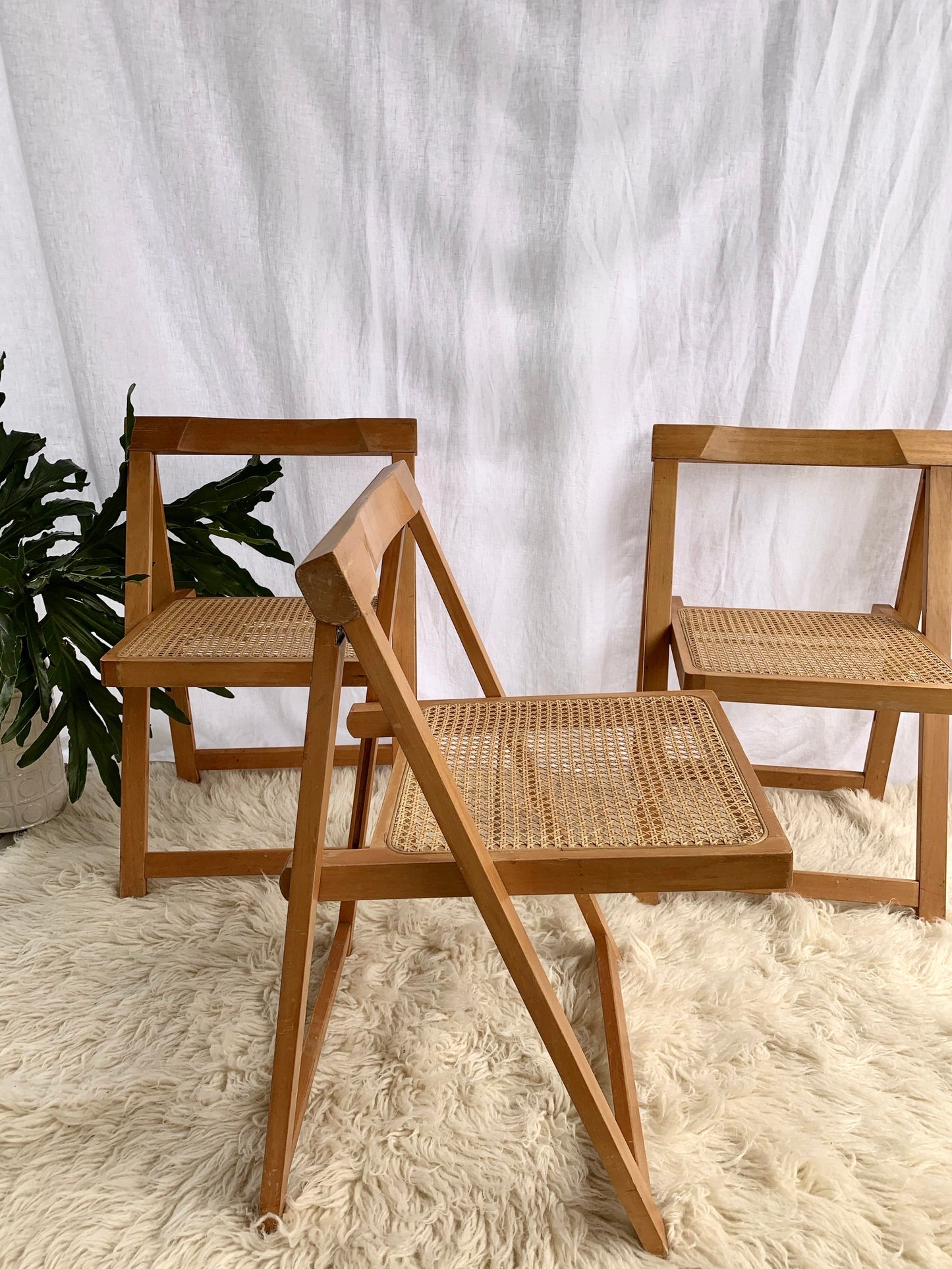 Original Italian Aldo Jacober Rattan Folding Chairs