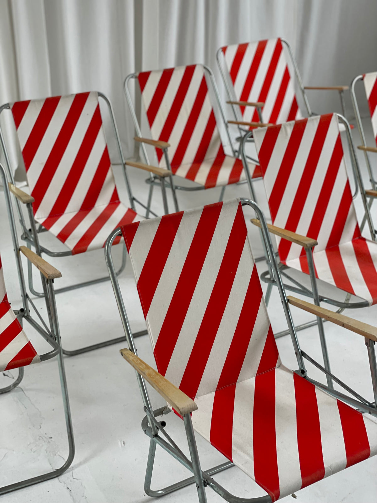 Striped Outdoor Folding Chairs- Set of Seven