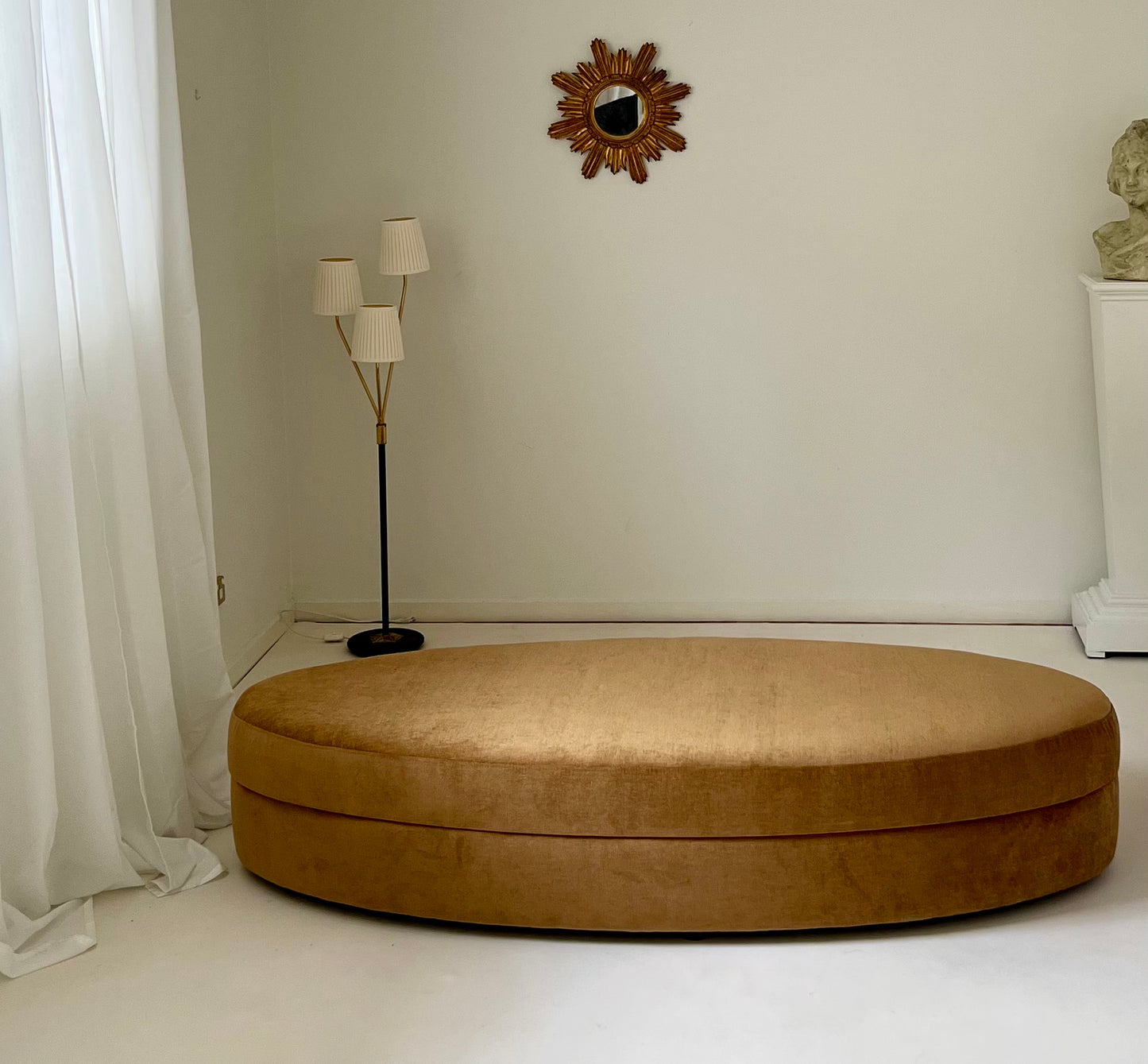 - Large Caramel Velvet Ottoman / Day Bed