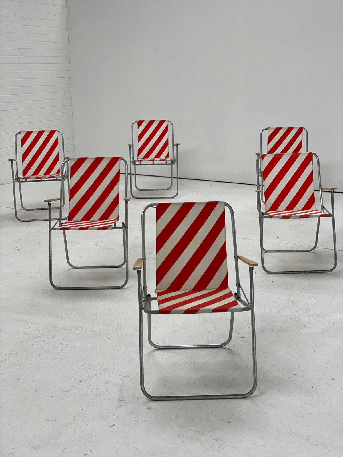 Striped Outdoor Folding Chairs- Set of Seven