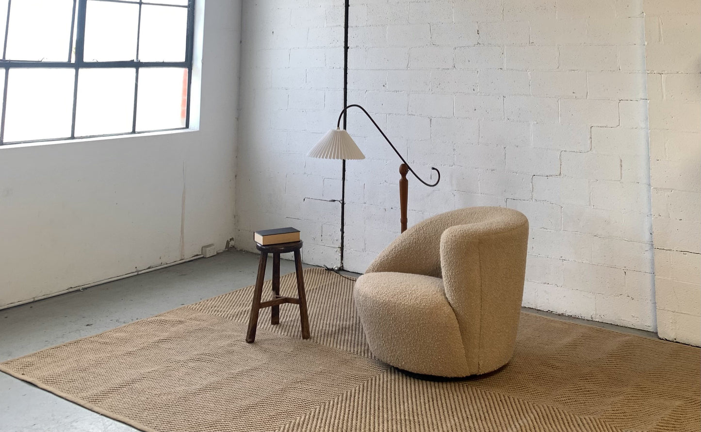 Sculptural Wool Boucle Swivel Chair by Design Warehouse