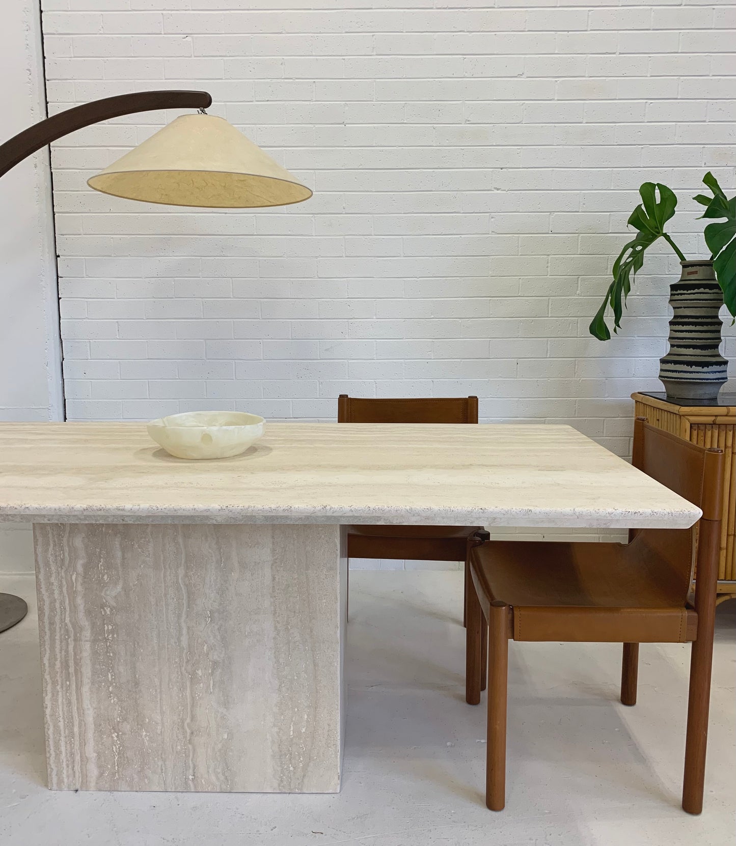 Vintage Italian Honed Travertine Dining Table
