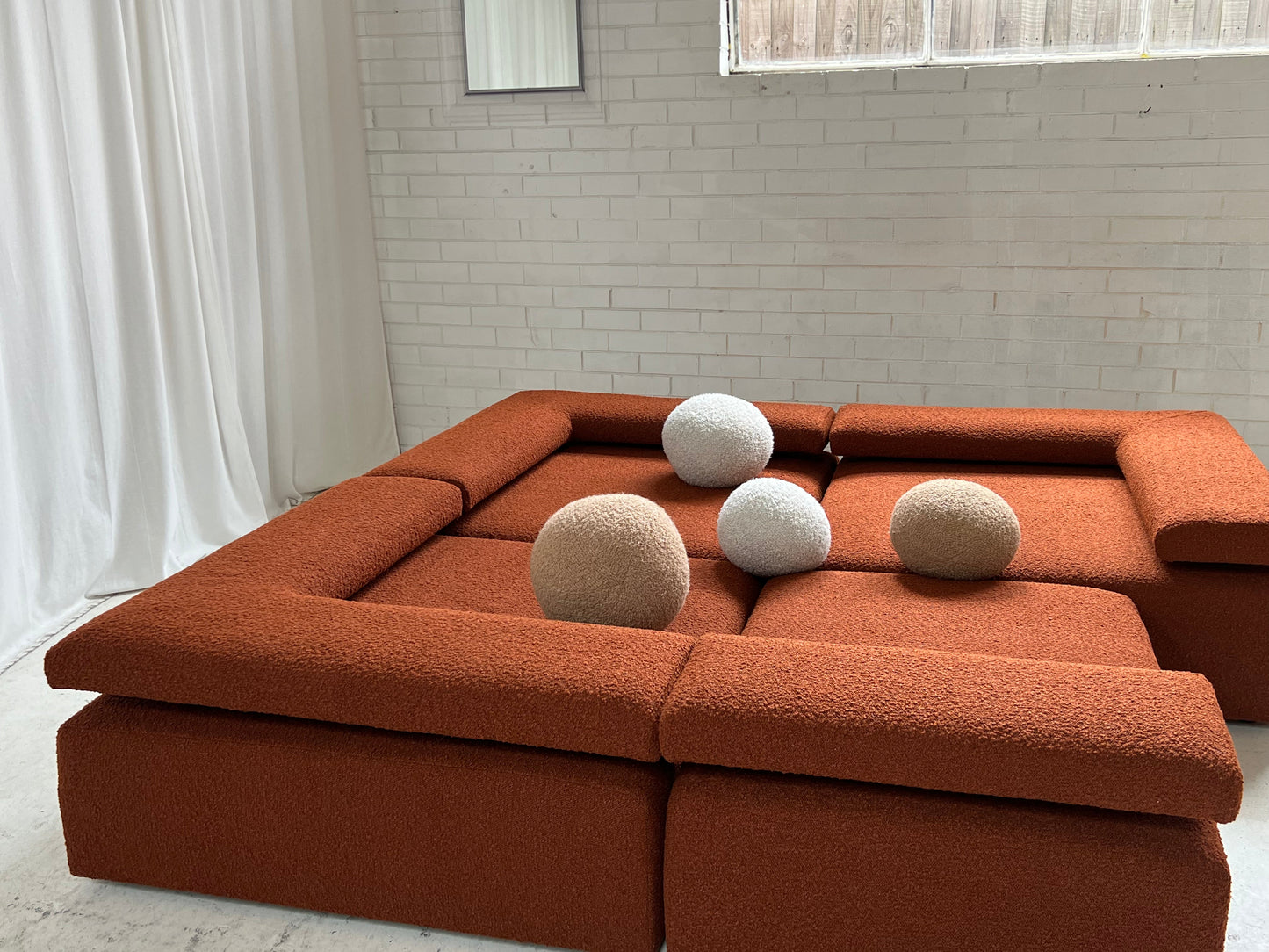 Large Bespoke Rust Boucle Modular Sofa