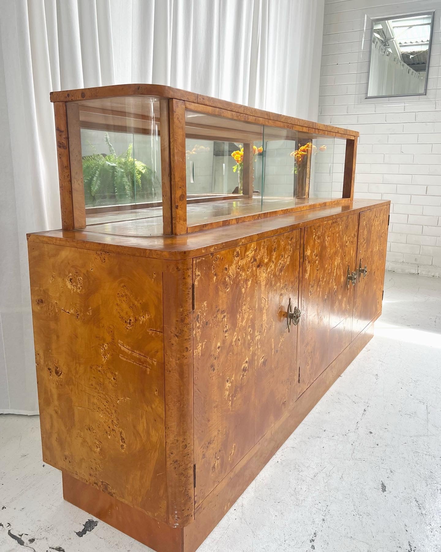 - Vintage Burl Sideboard Cabinet