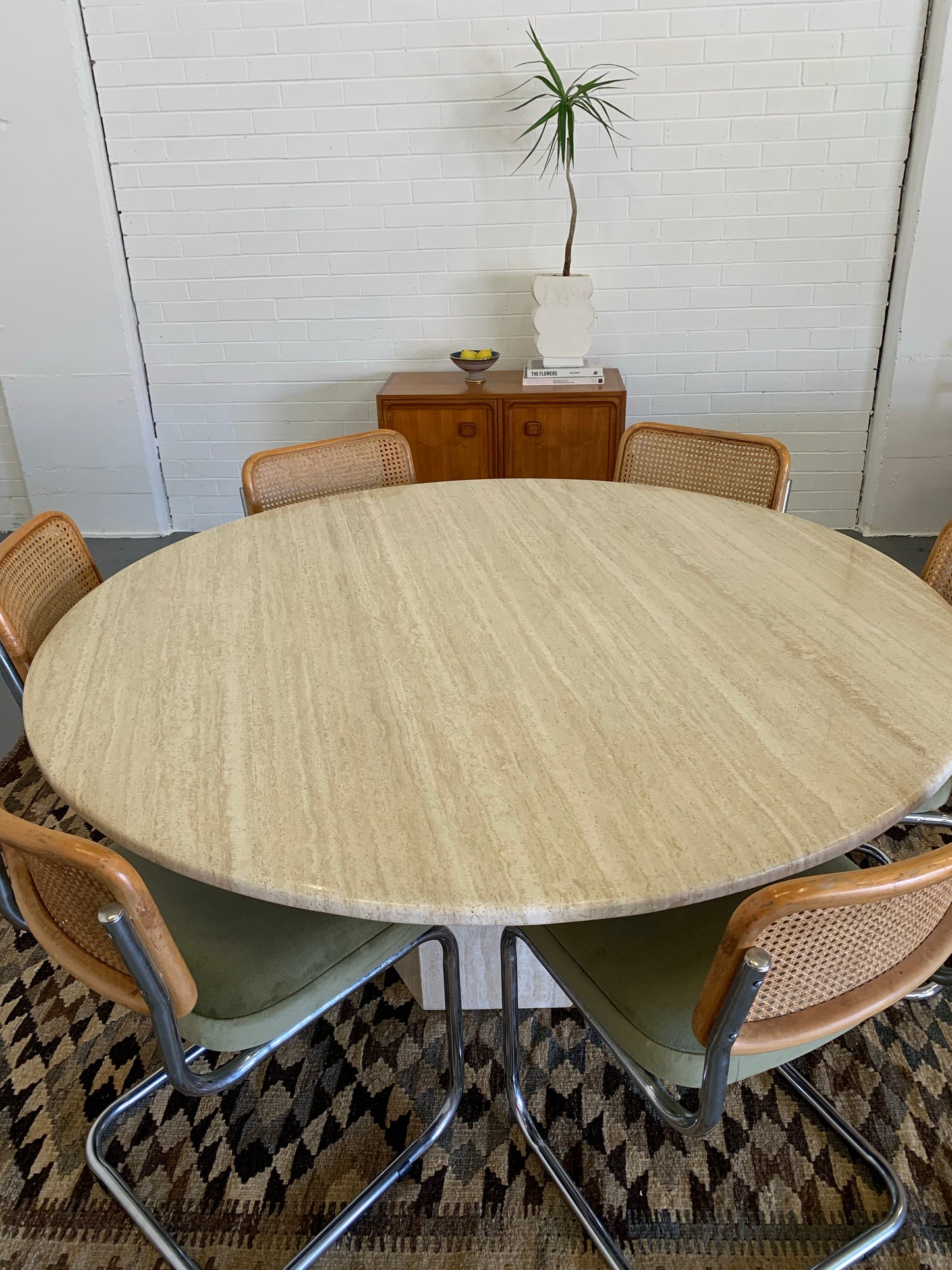 Large Vintage Circular 6-8 Seater Travertine Dining Table