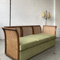 Refurbished Velvet & Rattan Sofa, Circa 1960-70