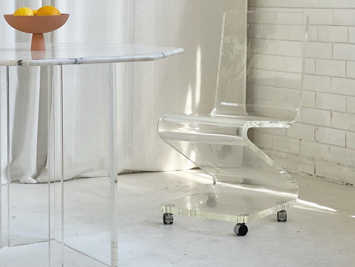 Octagonal Carrara Marble & Lucite Table