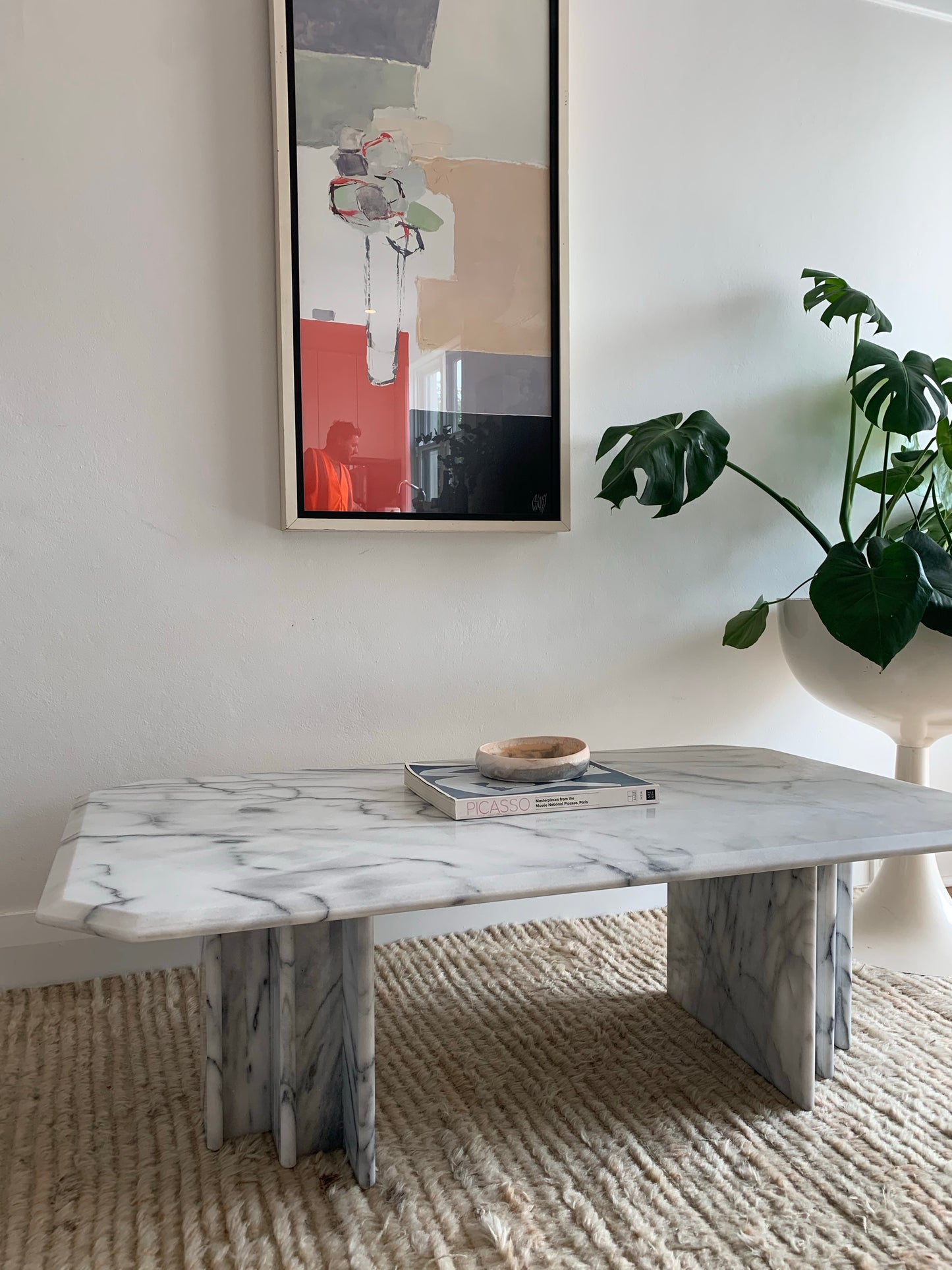 Vintage Carrara Marble Coffee Table with Sculptural Base