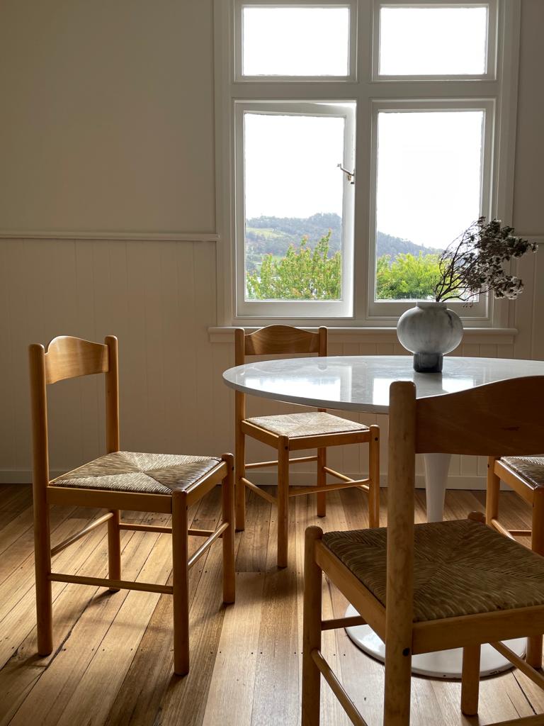 Vintage timber rush dining chairs