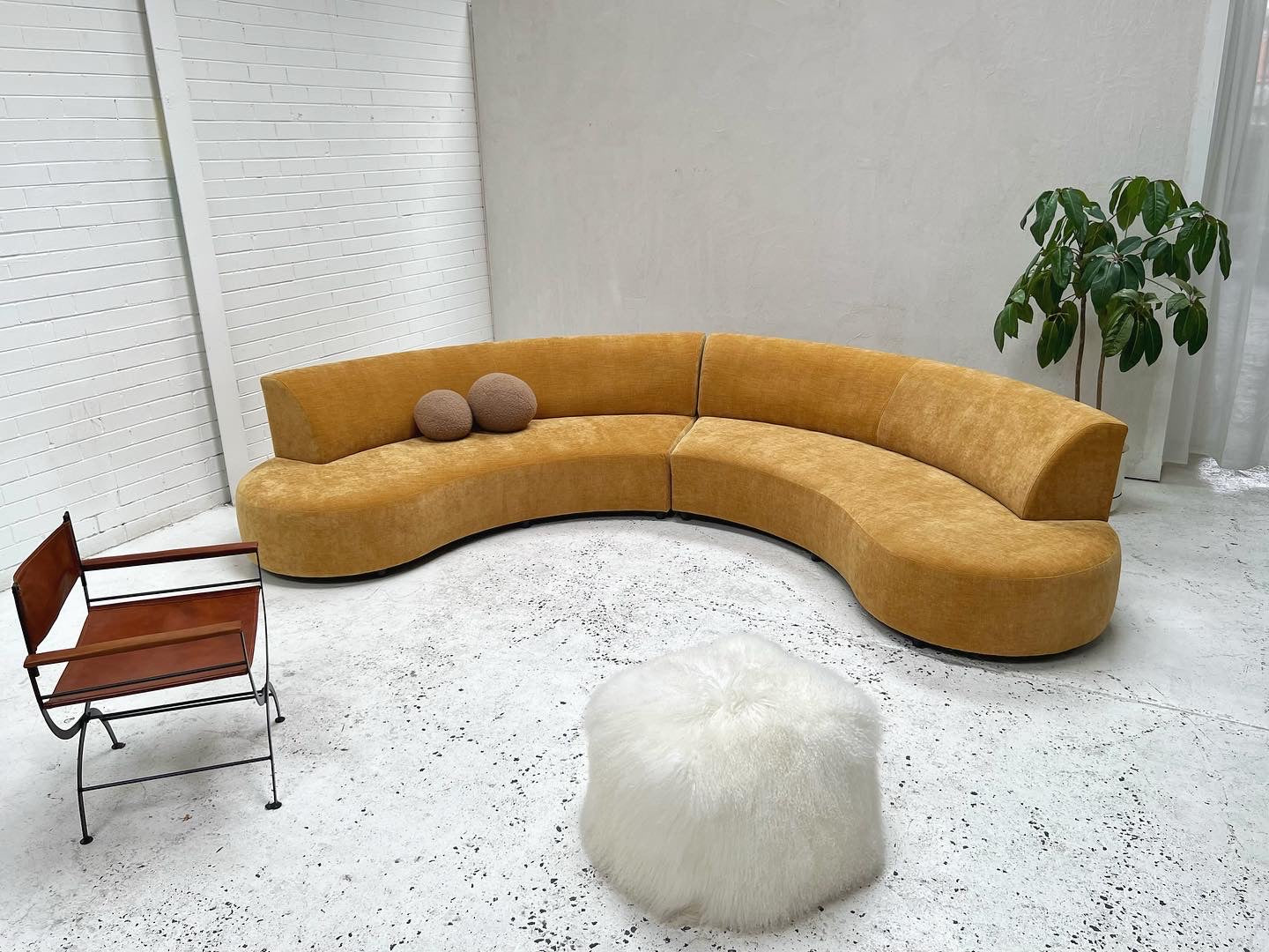= Bespoke Mustard Curved Sofa Set