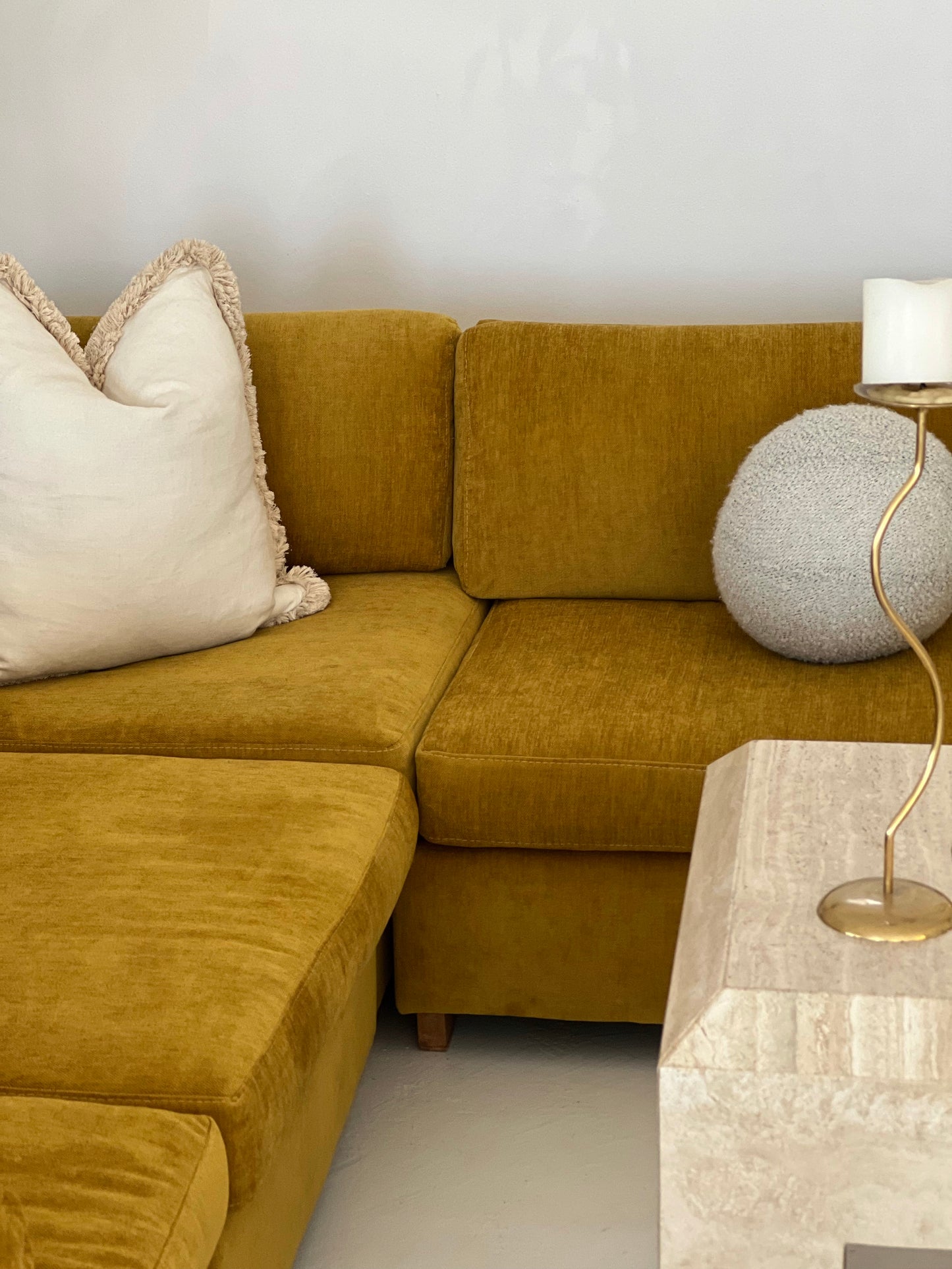 Large Yellow Velvet Vintage Modular Sofa