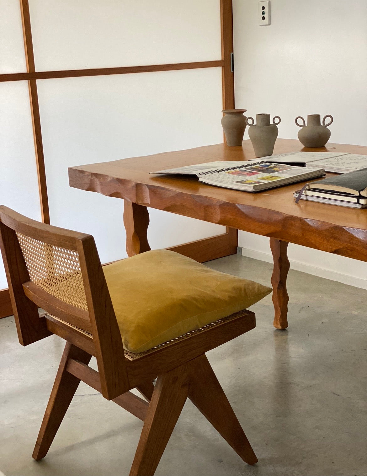 Primitive Wavy Carved Table