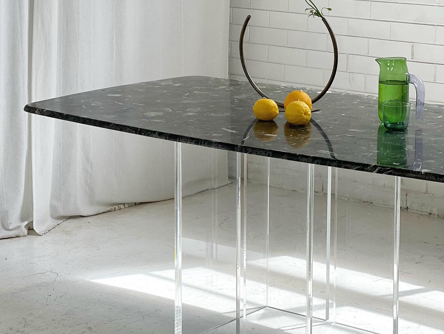 Vintage Green Palladiana Marble & Lucite Table