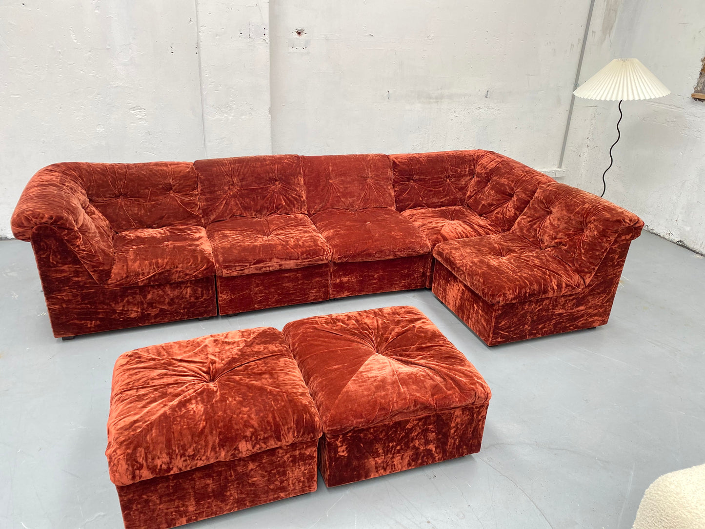 Vintage Velvet Modular Sofa - Seven Piece Set