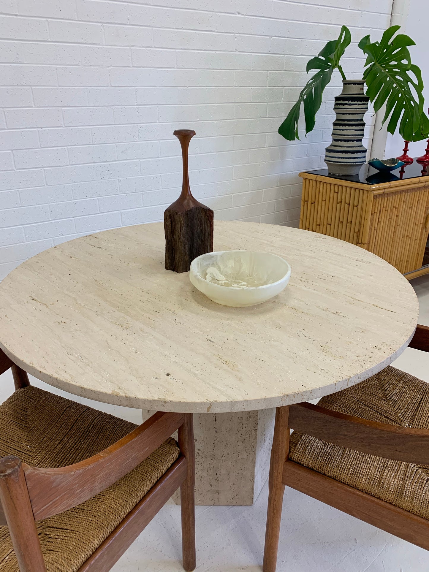 Vintage Unfilled Travertine Dining Table