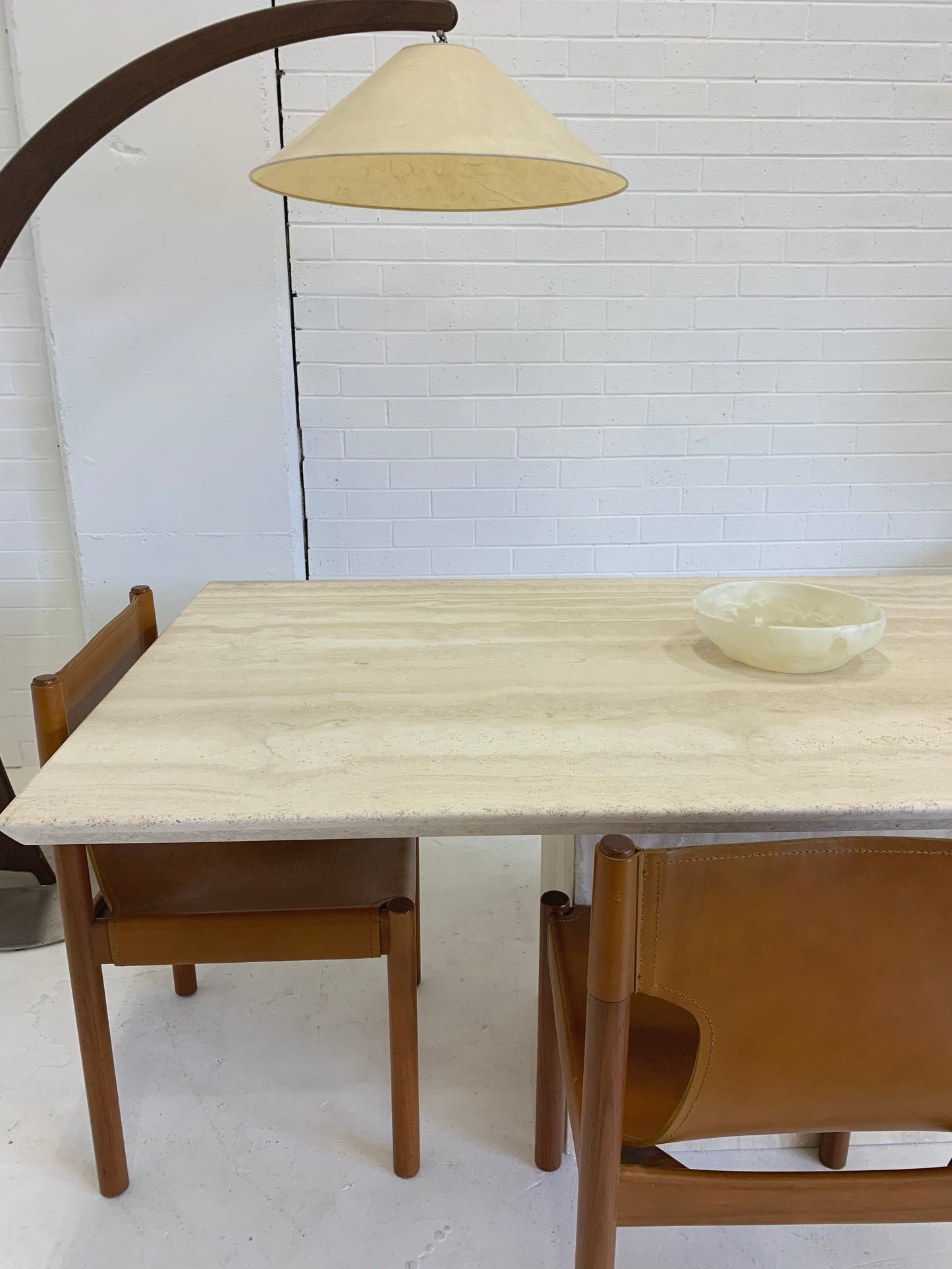 Vintage Italian Honed Travertine Dining Table