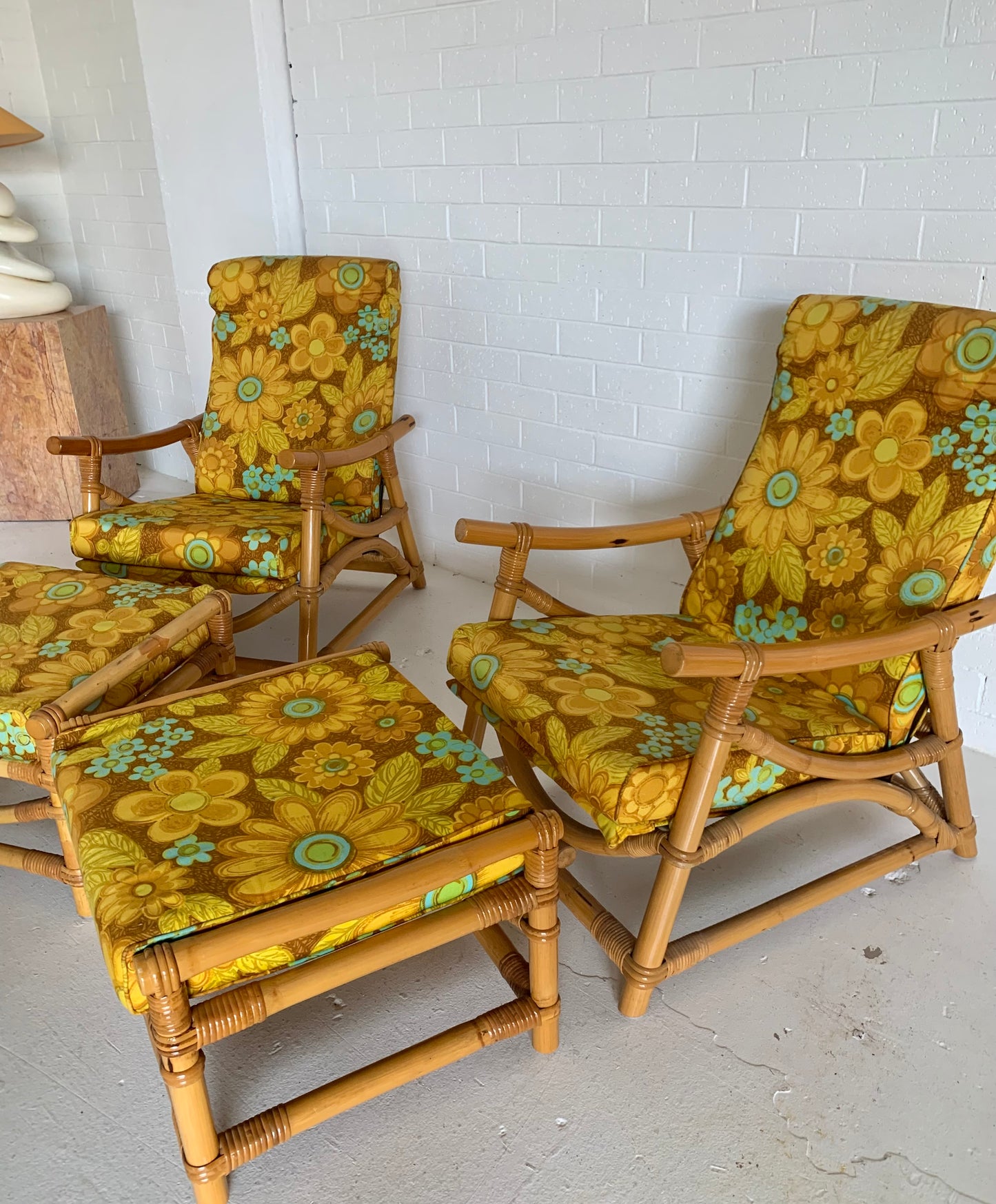 Bamboo Reclining Armchair and Foot Stool - Two Available