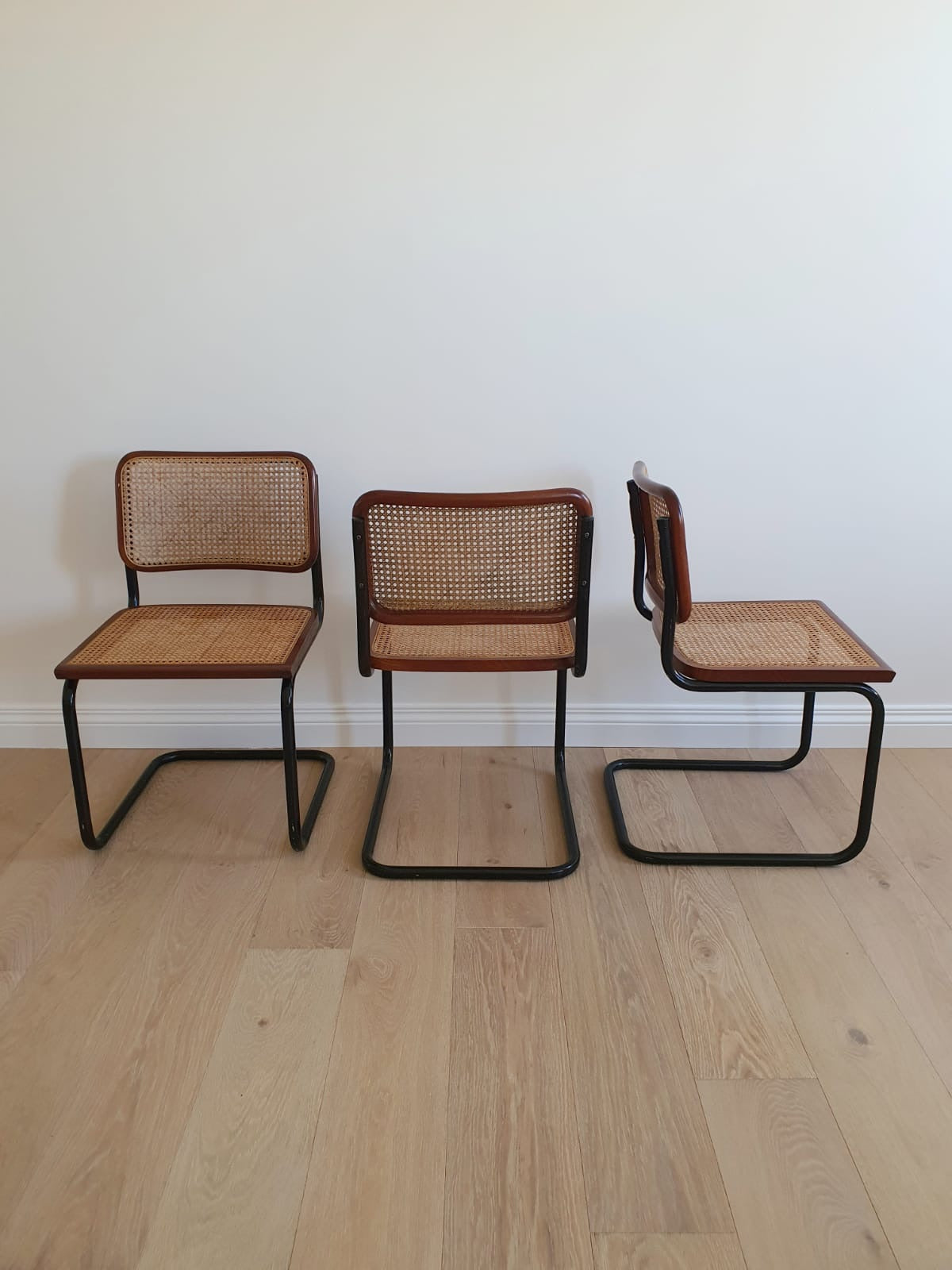 Set of Vintage Cane Cantilever Dining Chairs
