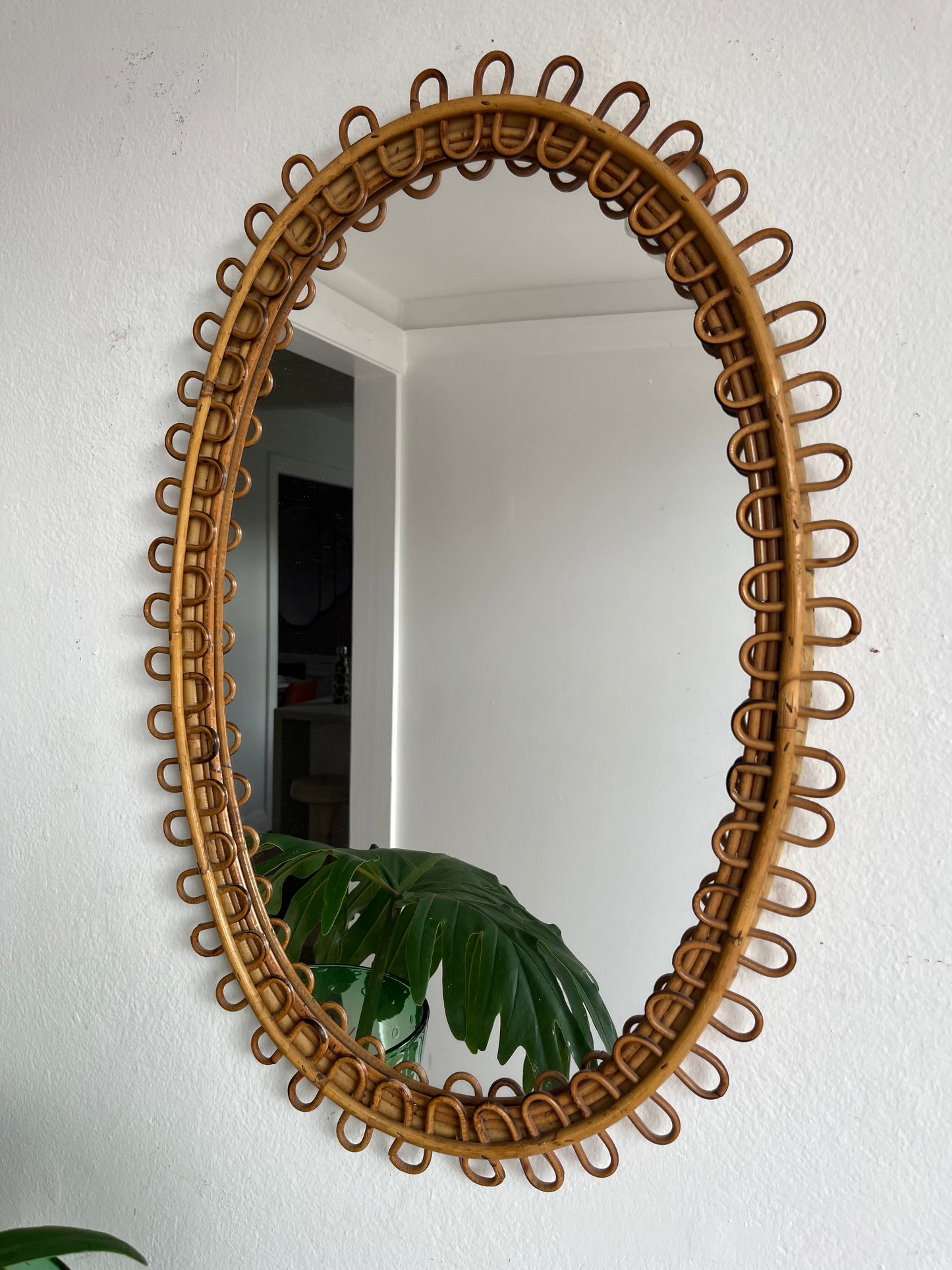 Vintage Italian Bamboo Mirror by Bonacina