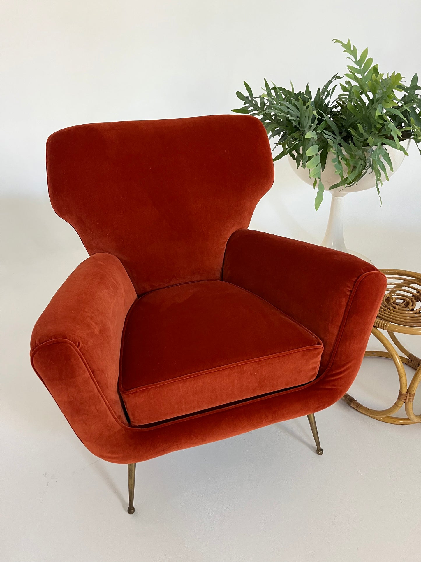 Vintage Italian Paprika Velvet Armchair