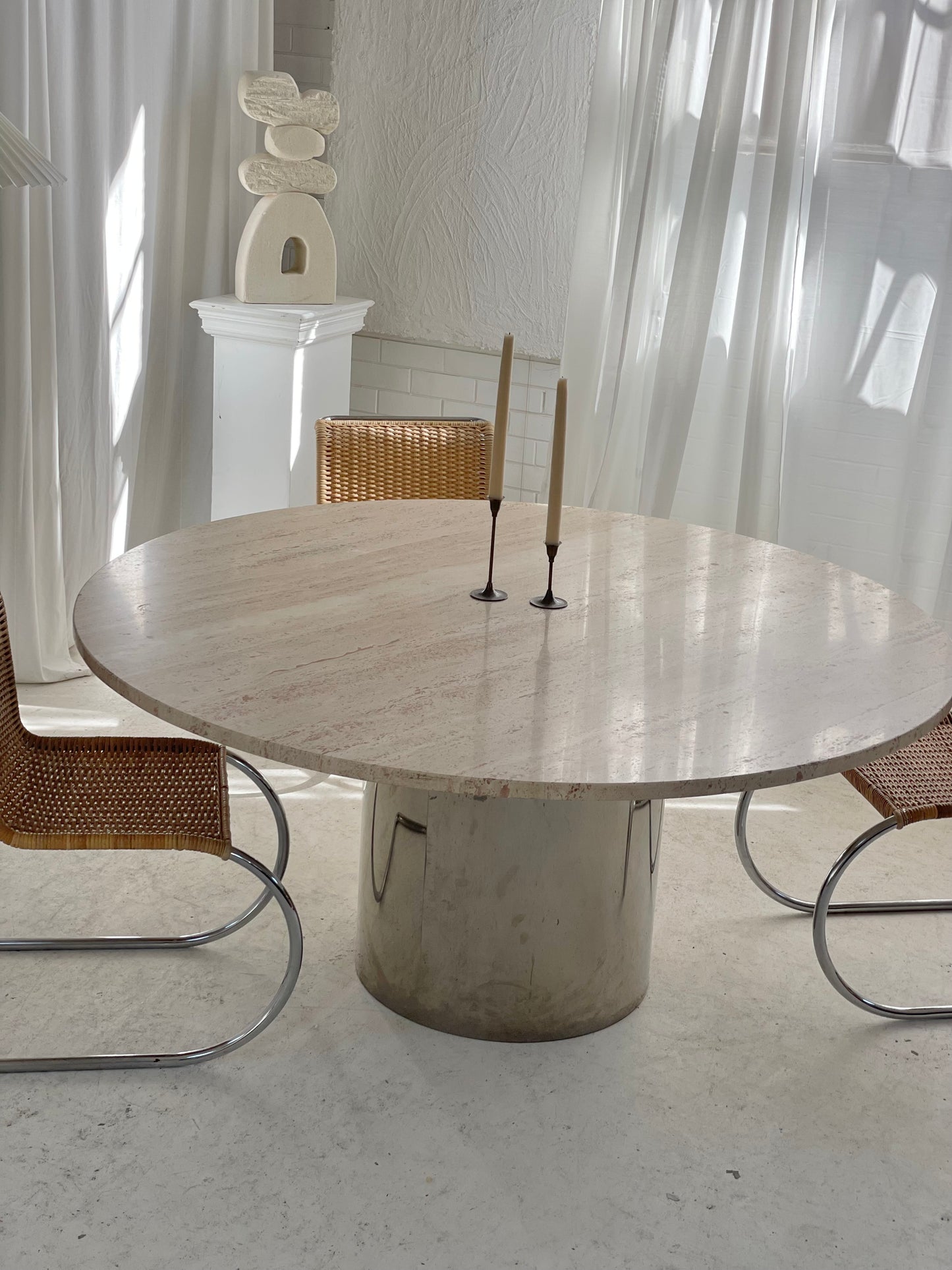 Stunning Large Round Travertine Dining Table