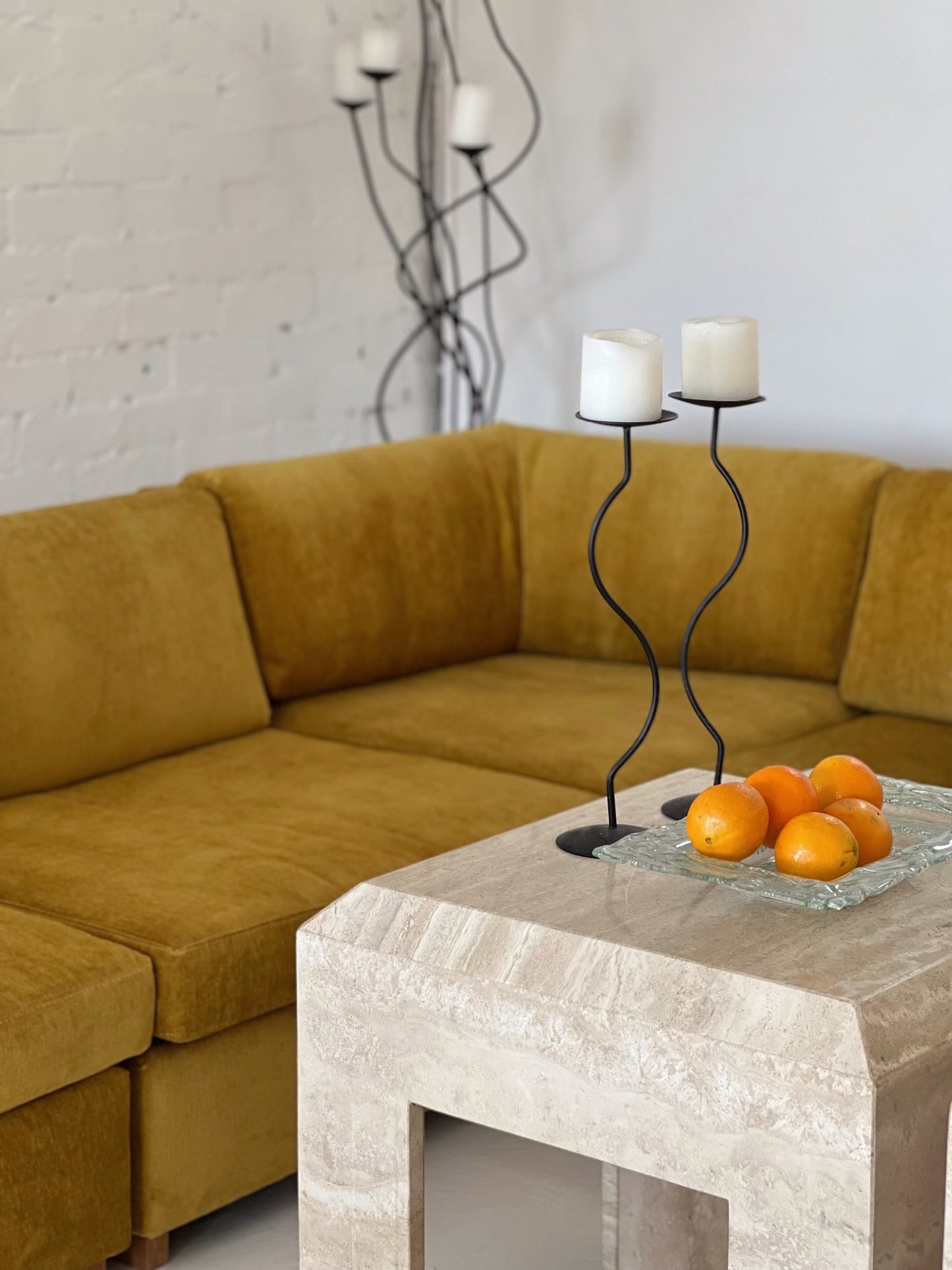 Large Yellow Velvet Vintage Modular Sofa